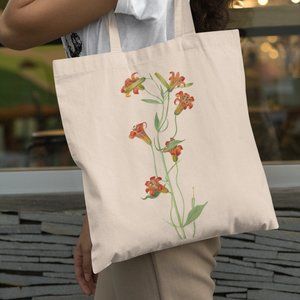 Sierra Tiger Lily Vintage Watercolor Floral Print Graphic Canvas Tote Bag